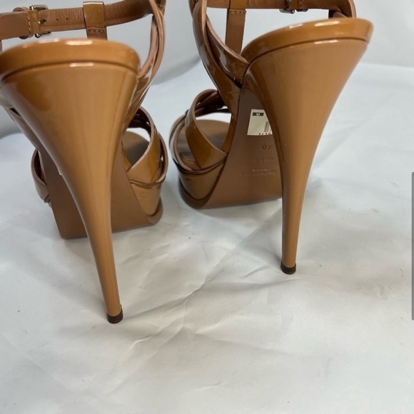 YVE SAINT LAURENT Tribute Brown T-strap Patent Leather Platform Sandal N… - Picture 5 of 13